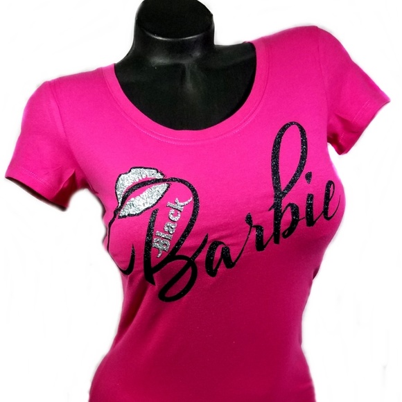 Hot Pink Black Barbie fitted Spandex Tee. - Picture 2 of 4
